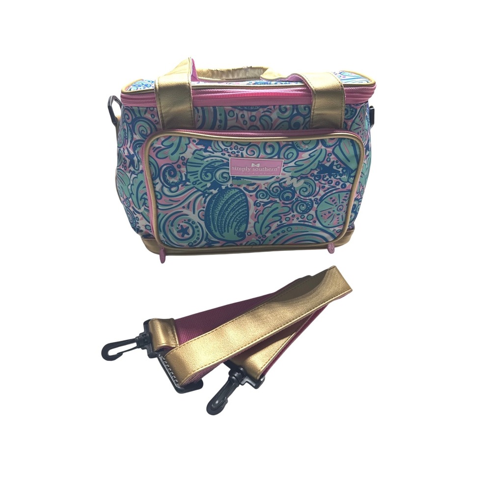 Simply Southern Insulated Lunch Bag‎ Cooler Shell Print Pink Gold Shoulder Strap